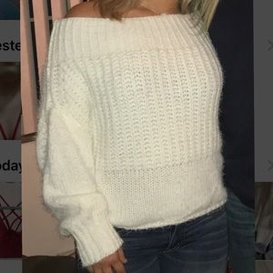 Off the shoulder white sweater